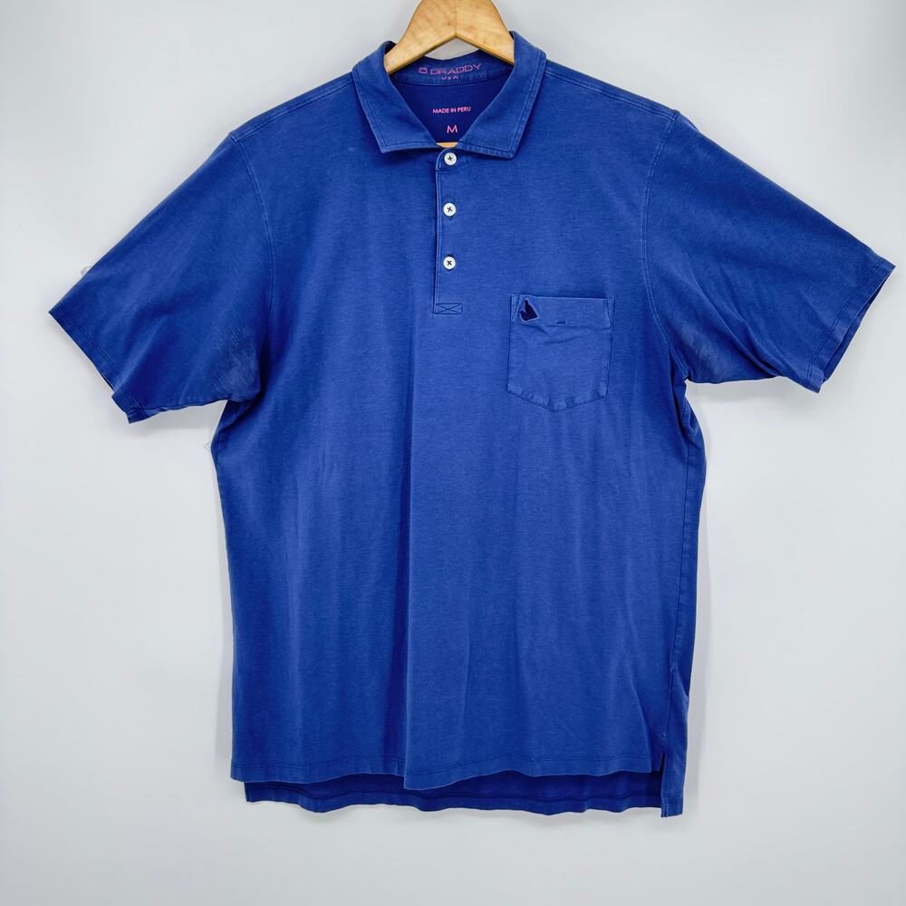 B. Draddy Polo Shirt Mens Medium Blue Excellent Pima Cotton Stretch Pocket